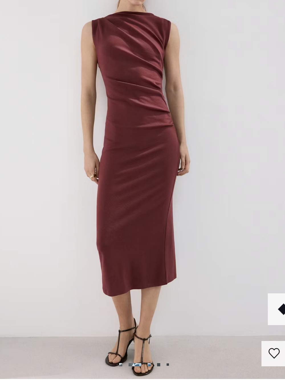 Mango Sleeveless Dress in Wine Red LONG DRAPED DRESS 7167